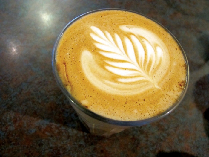 Eric Fenstermacher at the Boston Stoker coffee shop made this beautifully designed latte. (Pamela O’Meara/Review)
