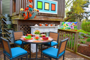 Backyard Makeover Garden Potting Room with Fiestaware and Watercan Collection.